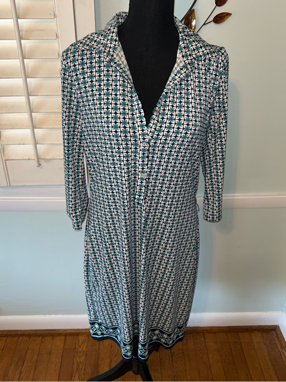 Max Studio Teal and White Geometric Midi Dress